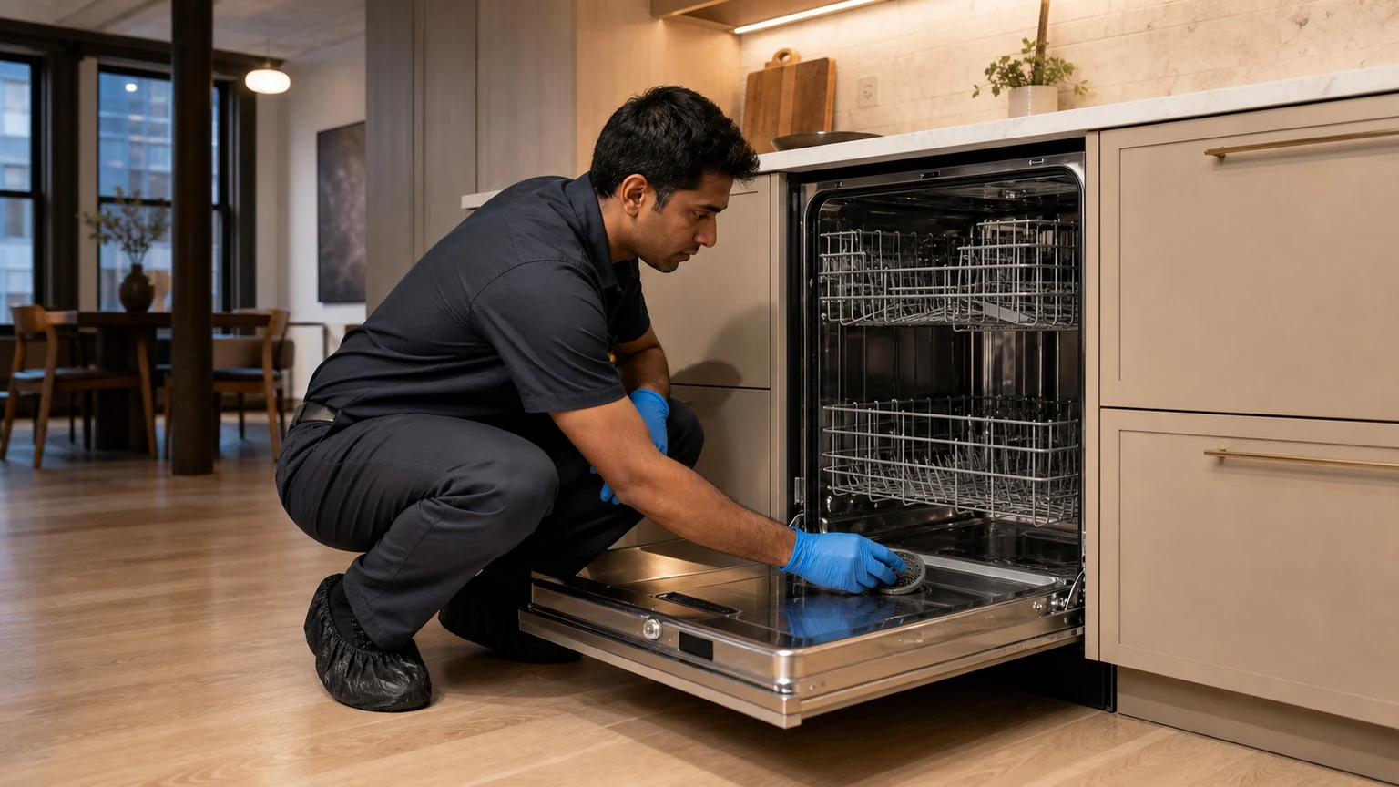 Panel-ready dishwasher diagnostic visit in the service area
